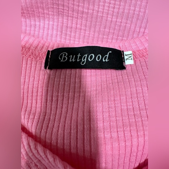 EUC  ~BUT GOOD ~  ribbed pink with CROP TOP twisted from long sleeve p - Picture 4 of 5